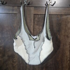Urban Outfitters Cream and Green Trendy Crop Top